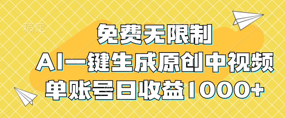 免费无限制，AI一键生成原创中视频，单账号日收益1000+-有道资源网