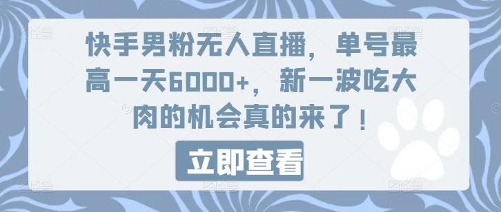 快手男粉无人直播，单号最高一天6000+，新一波吃大肉的机会真的来了-有道资源网