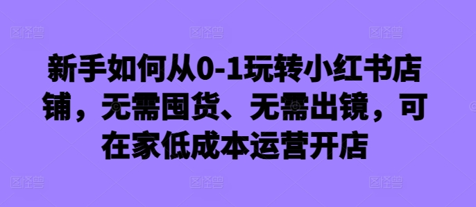 新手如何从0-1玩转小红书店铺，无需囤货、无需出镜，可在家低成本运营开店-有道资源网