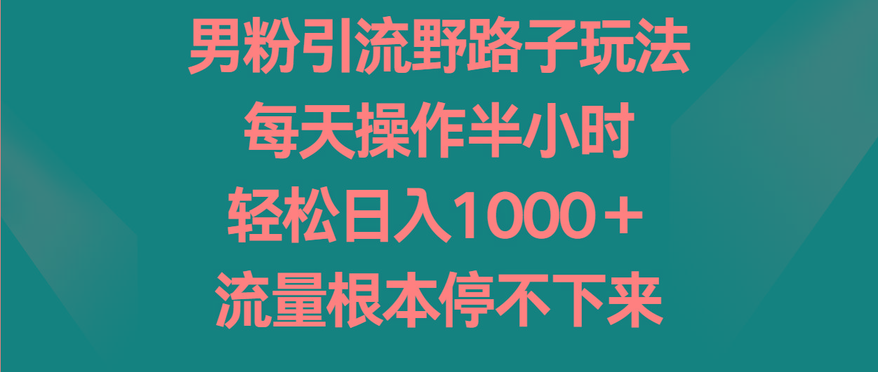 男粉引流野路子玩法，每天操作半小时轻松日入1000＋，流量根本停不下来-有道资源网