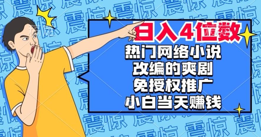 热门网络小说改编的爽剧，免授权推广，新人当天就能赚钱，日入4位数【揭秘】-有道资源网