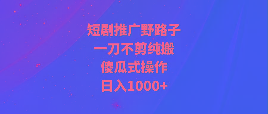 (9586期)短剧推广野路子，一刀不剪纯搬运，傻瓜式操作，日入1000+-有道资源网