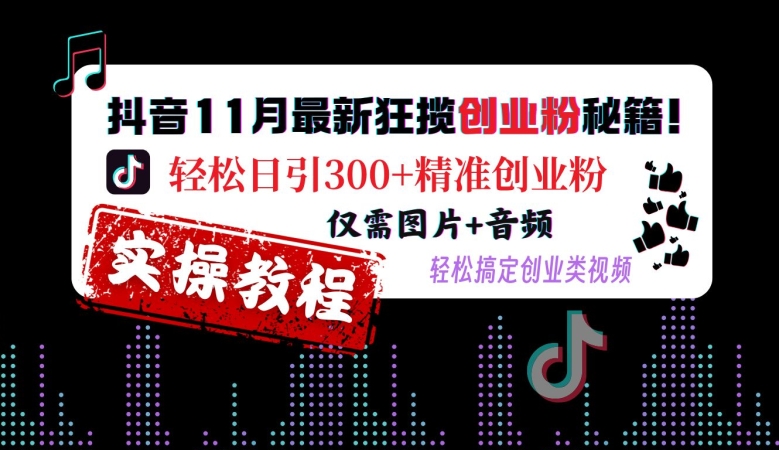 抖音11月最新狂揽创业粉秘籍，轻松日引300+精准创业粉，仅需图片+音频，轻松搞定创业类视频-有道资源网