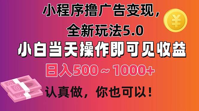 小程序撸广告变现，全新玩法5.0，小白当天操作即可上手，日收益 500~1000+-有道资源网