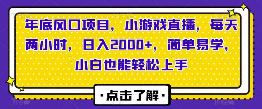 年底风口项目，小游戏直播，每天两小时，日入2000+，简单易学，小白也能轻松上手-有道资源网