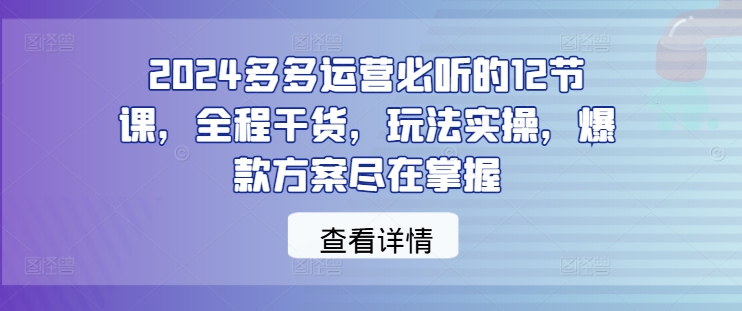 2024多多运营必听的12节课，全程干货，玩法实操，爆款方案尽在掌握-有道资源网