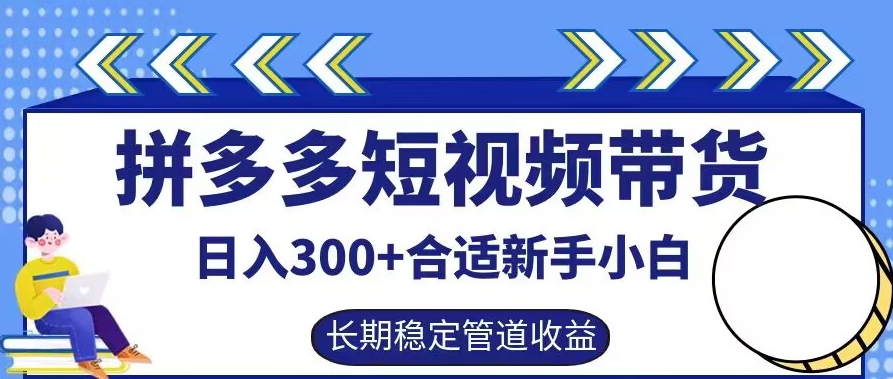 拼多多短视频带货日入300+有长期稳定被动收益，合适新手小白【揭秘】-有道资源网