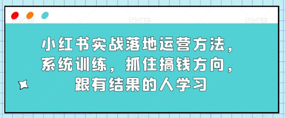 小红书实战落地运营方法，系统训练，抓住搞钱方向，跟有结果的人学习-有道资源网