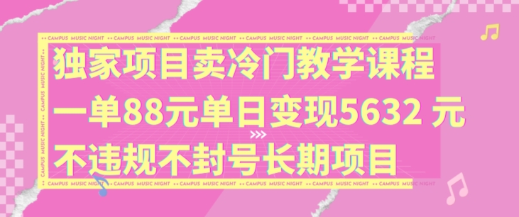 独家项目卖冷门教学课程一单88元单日变现5632元违规不封号长期项目【揭秘】-有道资源网