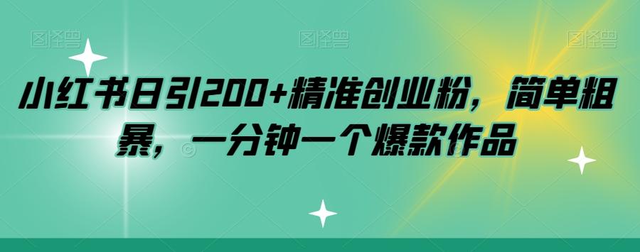 小红书日引200+精准创业粉，简单粗暴，一分钟一个爆款作品【揭秘】-有道资源网