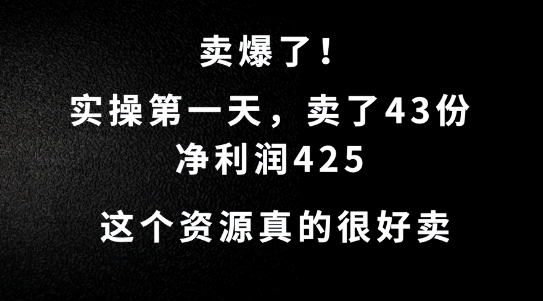 这个资源，需求很大，实操第一天卖了43份，净利润425【揭秘】-有道资源网