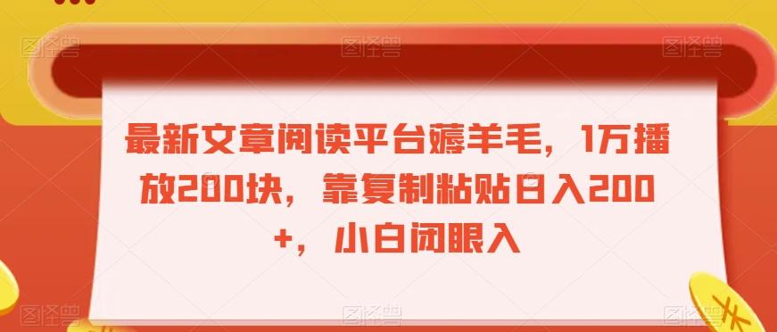 最新文章阅读平台薅羊毛，1万播放200块，靠复制粘贴日入200+，小白闭眼入【揭秘】-有道资源网