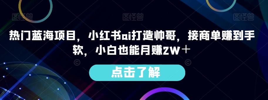 热门蓝海项目，小红书ai打造帅哥，接商单赚到手软，小白也能月赚2W＋-有道资源网