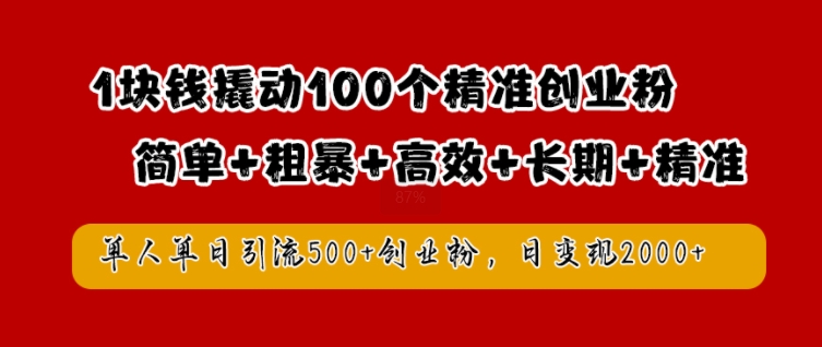 1块钱撬动100个精准创业粉，简单粗暴高效长期精准，单人单日引流500+创业粉，日变现2k【揭秘】-有道资源网