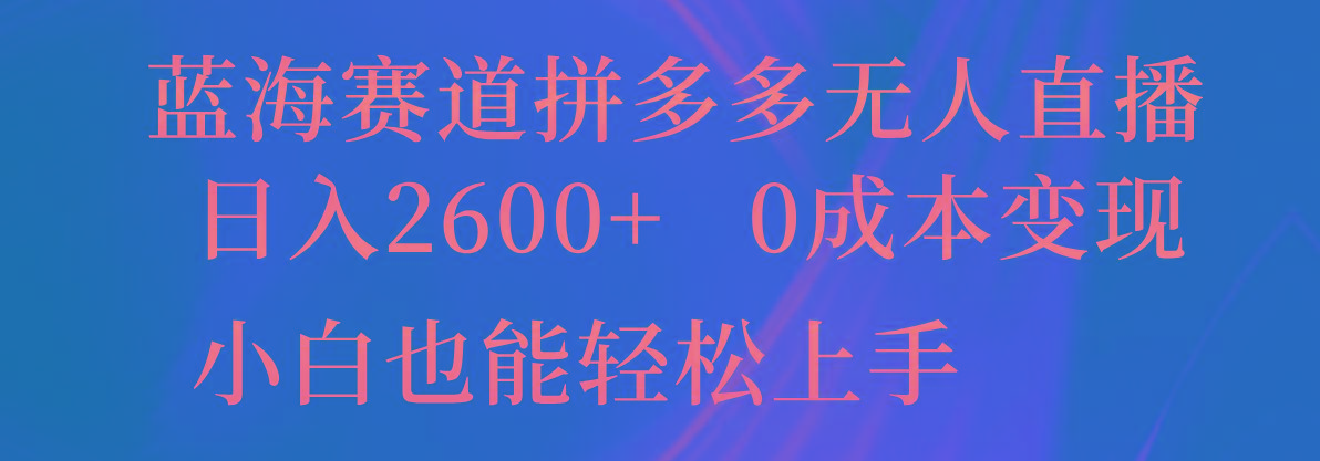 蓝海赛道拼多多无人直播，日入2600+，0成本变现，小白也能轻松上手-有道资源网