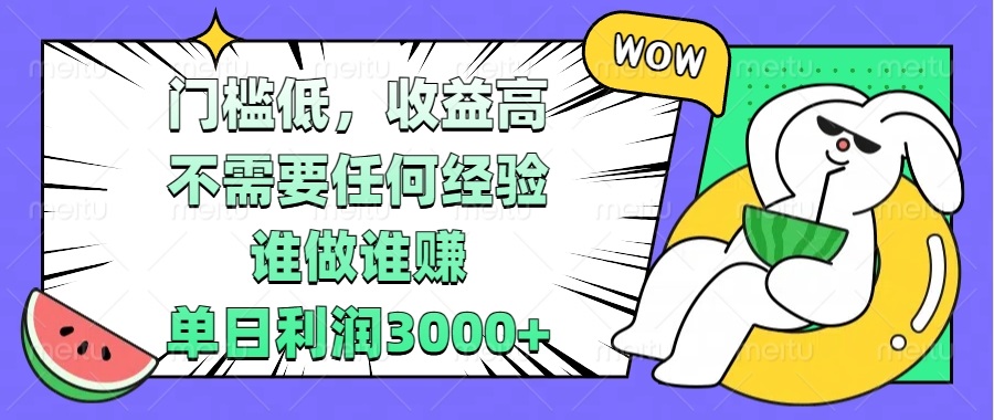 门槛低，收益高，不需要任何经验，谁做谁赚，单日利润3000+-有道资源网