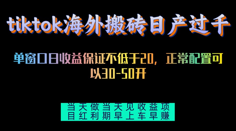 tiktok海外搬砖项目单机日产过千当天做当天见收益-有道资源网