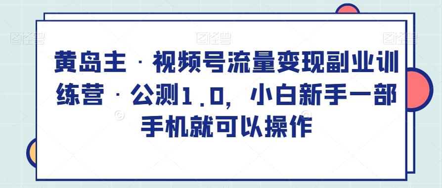 黄岛主·视频号流量变现副业训练营·公测1.0，小白新手一部手机就可以操作-有道资源网