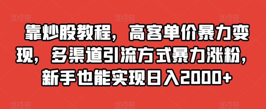 靠炒股教程，高客单价暴力变现，多渠道引流方式暴力涨粉，新手也能实现日入2000+【揭秘】-有道资源网