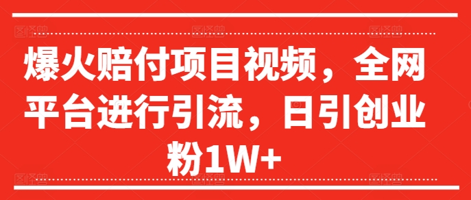 爆火赔付项目视频，全网平台进行引流，日引创业粉1W+【揭秘】-有道资源网