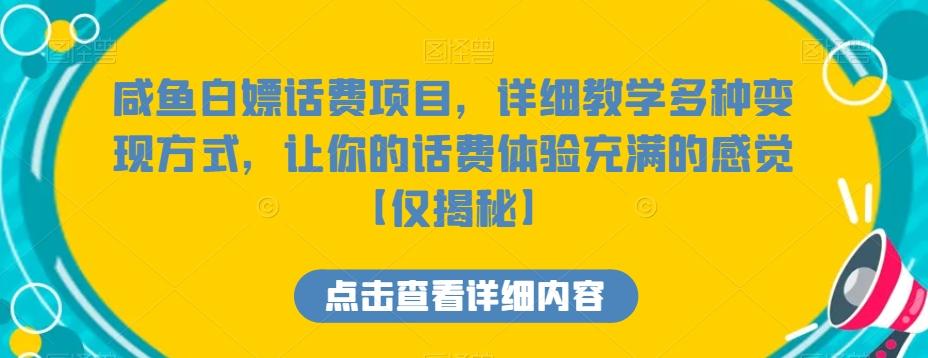 咸鱼白嫖话费项目，详细教学多种变现方式，让你的话费体验充满的感觉【仅揭秘】-有道资源网