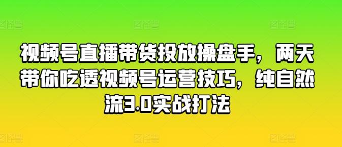 视频号直播带货投放操盘手，两天带你吃透视频号运营技巧，纯自然流3.0实战打法-有道资源网