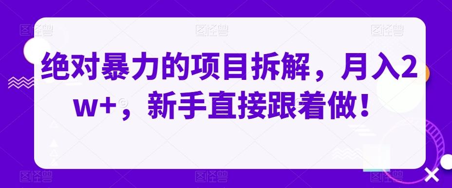 绝对暴力的项目拆解，月入2w+，新手直接跟着做！-有道资源网