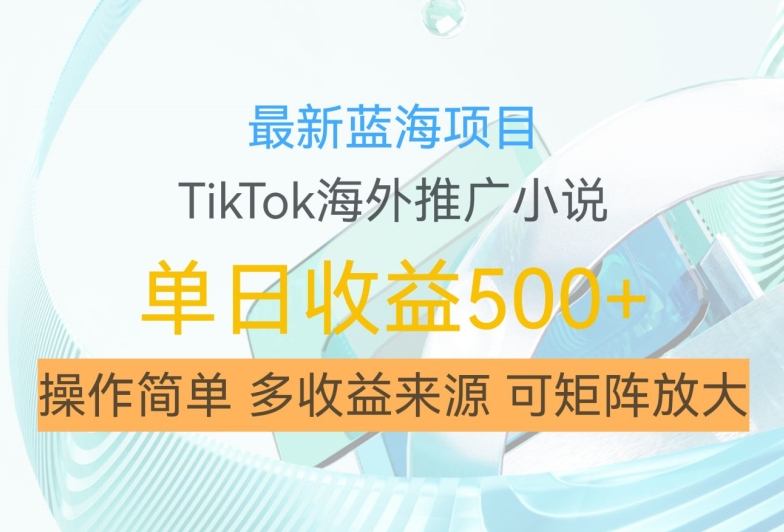 最新蓝海项目，利用tiktok海外推广小说赚钱佣金，简单易学，日入500+，可矩阵放大【揭秘】-有道资源网