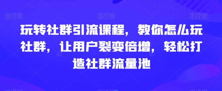 玩转社群引流课程，教你怎么玩社群，让用户裂变倍增，轻松打造社群流量池-有道资源网