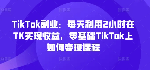 TikTok副业：每天利用2小时在TK实现收益，零基础TikTok上如何变现课程-有道资源网