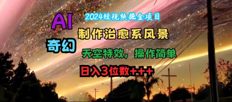 2024短视频掘金项目，AI制作治愈系风景，奇幻天空特效，操作简单，日入3位数【揭秘】-有道资源网