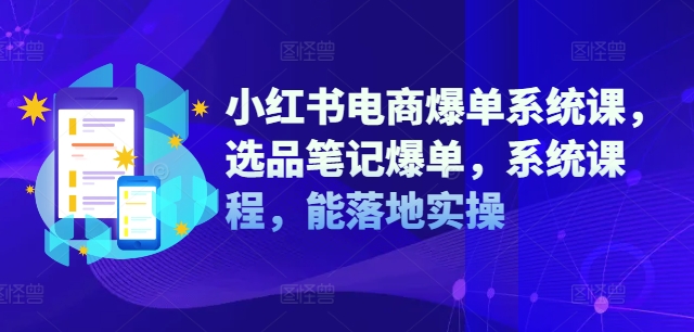 小红书电商爆单系统课，选品笔记爆单，系统课程，能落地实操-有道资源网