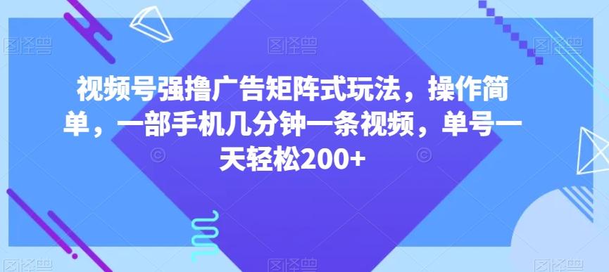 视频号强撸广告矩阵式玩法，操作简单，一部手机几分钟一条视频，单号一天轻松200+【揭秘】-有道资源网