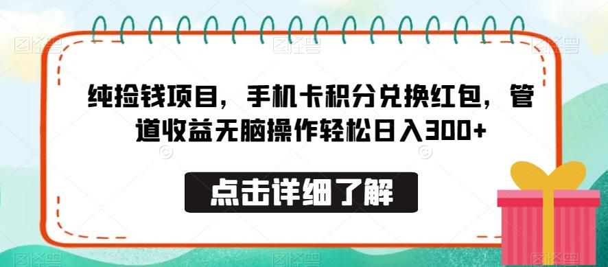 纯捡钱项目，手机卡积分兑换红包，管道收益无脑操作轻松日入300+-有道资源网