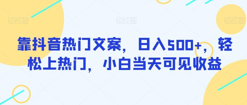 靠抖音热门文案，日入500+，轻松上热门，小白当天可见收益-有道资源网