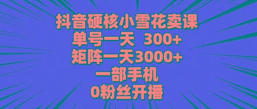 (9551期)抖音硬核小雪花卖课，单号一天300+，矩阵一天3000+，一部手机0粉丝开播-有道资源网