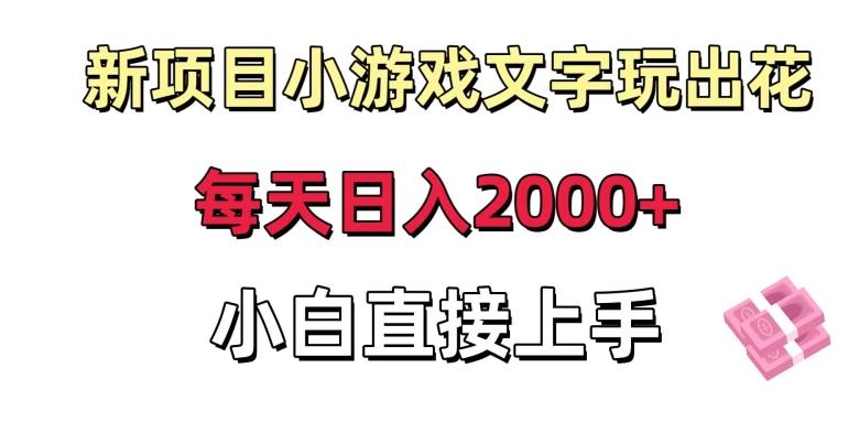 新项目小游戏文字玩出花日入2000+，每天只需一小时，小白直接上手【揭秘】-有道资源网