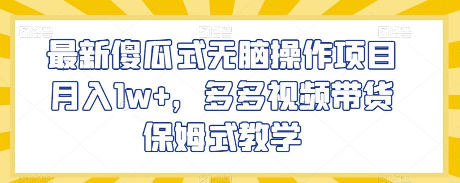 最新傻瓜式无脑操作项目月入1w+，多多视频带货保姆式教学【揭秘】-有道资源网