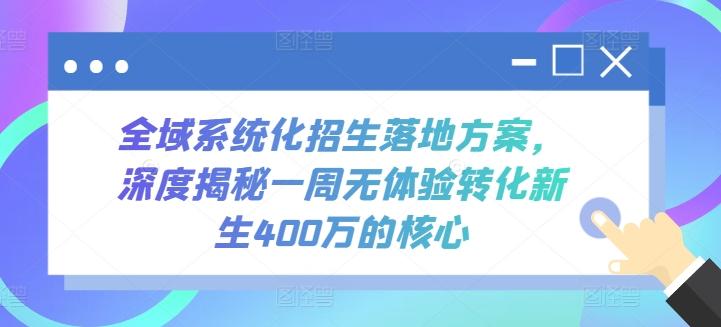 全域系统化招生落地方案，深度揭秘一周无体验转化新生400万的核心-有道资源网