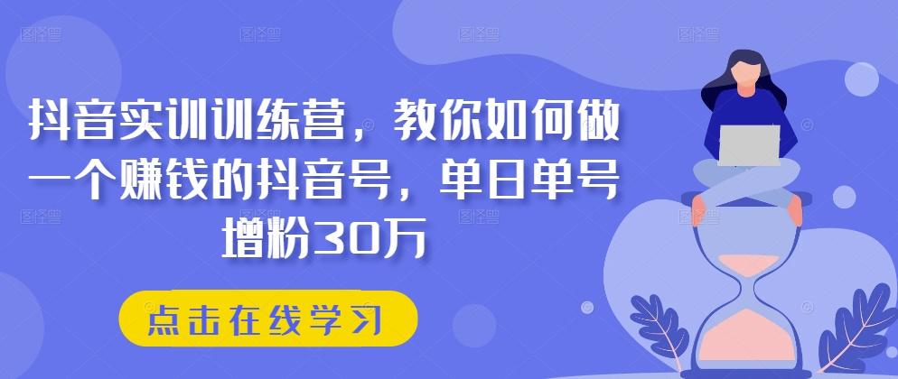 抖音实训训练营，教你如何做一个赚钱的抖音号，单日单号增粉30万-有道资源网