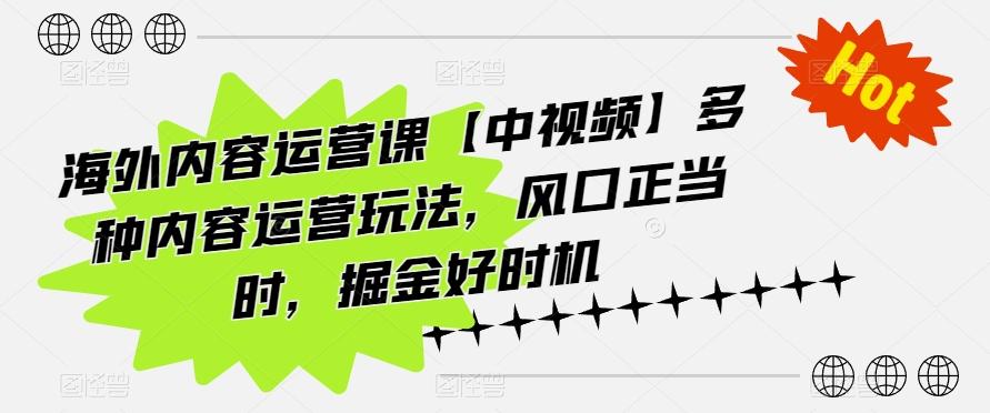 海外内容运营课【中视频】多种内容运营玩法，风口正当时，掘金好时机-有道资源网