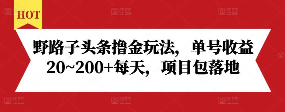 野路子头条撸金玩法，单号收益20~200+每天，项目包落地-有道资源网