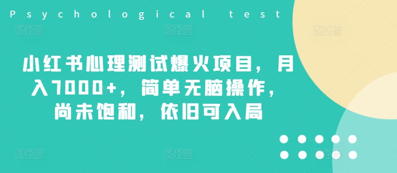 小红书心理测试爆火项目，月入7000+，简单无脑操作，尚未饱和，依旧可入局-有道资源网