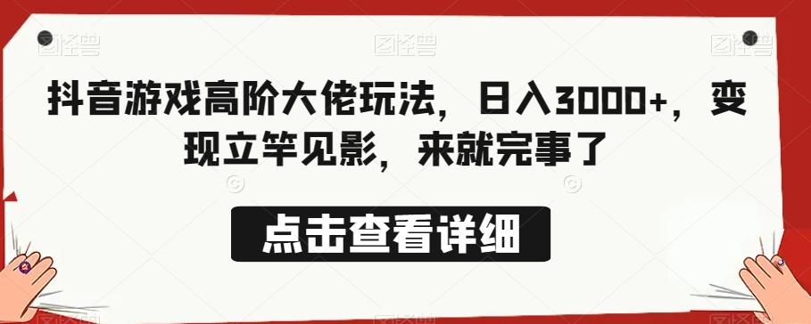 抖音游戏高阶大佬玩法，日入3000+，变现立竿见影，来就完事了-有道资源网