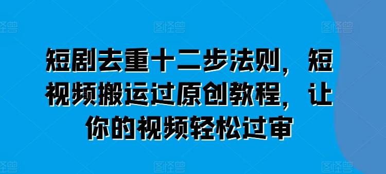 短剧去重十二步法则，短视频搬运过原创教程，让你的视频轻松过审-有道资源网