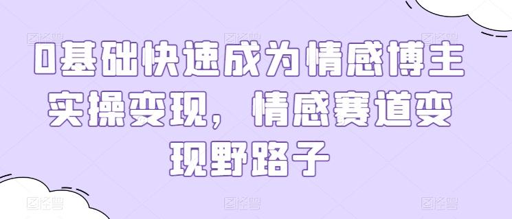 0基础快速成为情感博主实操变现，情感赛道变现野路子-有道资源网