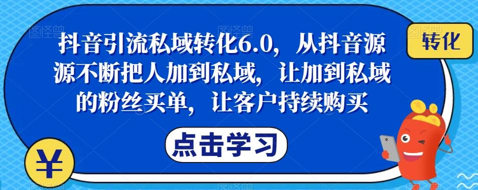 抖音引流私域转化6.0，从抖音源源不断把人加到私域，让加到私域的粉丝买单，让客户持续购买-有道资源网