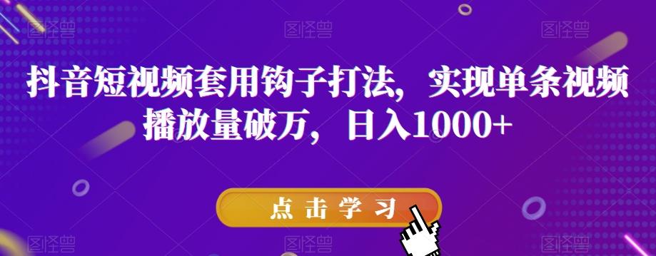 抖音短视频套用钩子打法，实现单条视频播放量破万，日入1000+【揭秘】-有道资源网