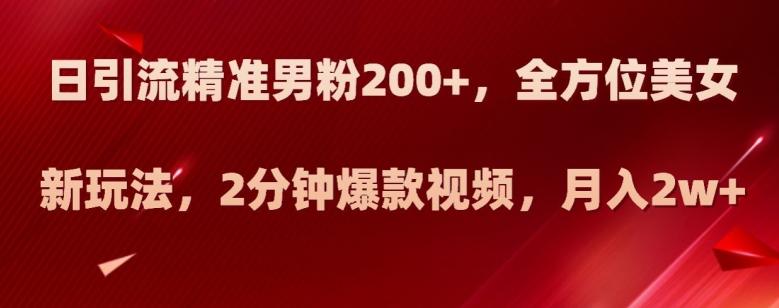 日引流精准男粉200+，全方位美女新玩法，2分钟爆款视频，月入2w+【揭秘】-有道资源网