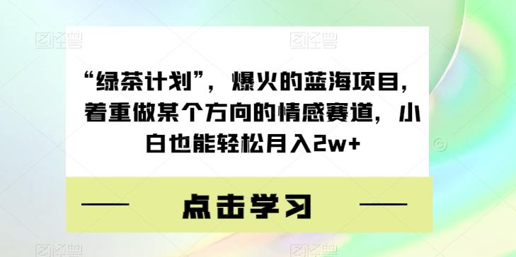 “绿茶计划”，爆火的蓝海项目，着重做某个方向的情感赛道，小白也能轻松月入2w+【揭秘】-有道资源网